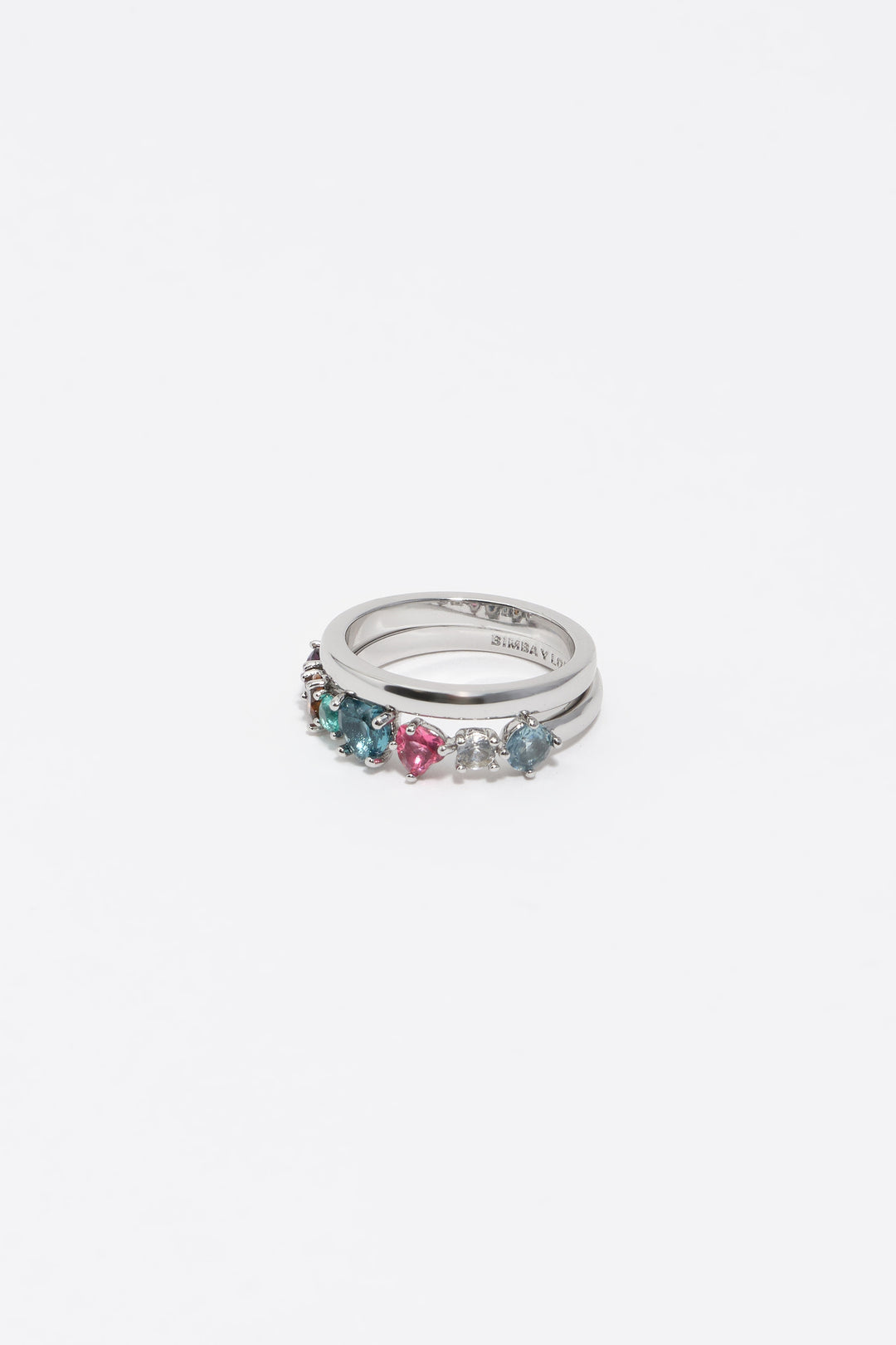 Set of 2 silver crystals heart rings