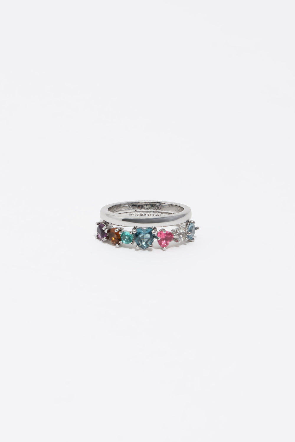 Set of 2 silver crystals heart rings