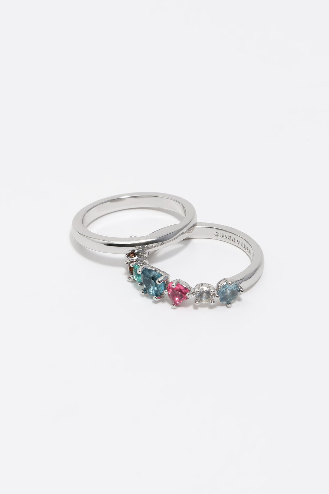 Set of 2 silver crystals heart rings