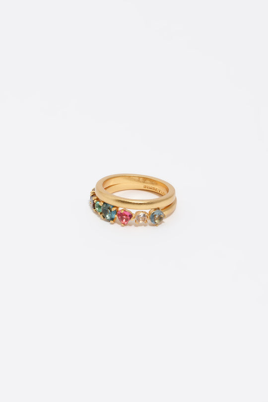 Set of 2 gold crystals heart rings