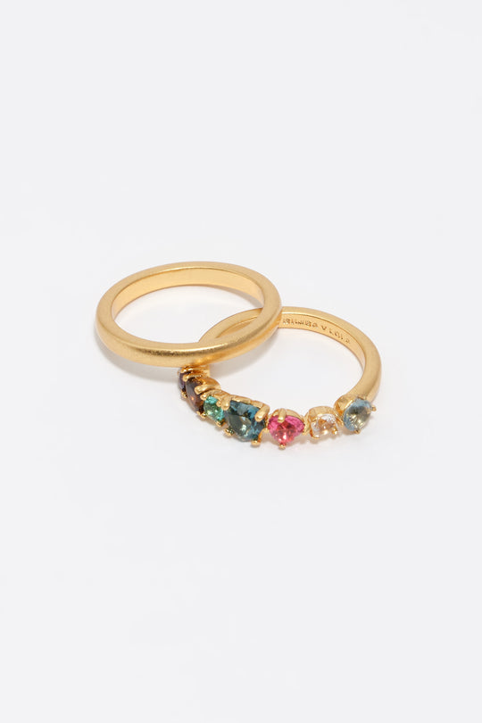 Set of 2 gold crystals heart rings