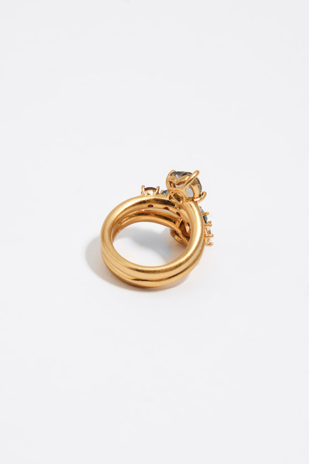 Brushed gold heart spiral ring with crystals