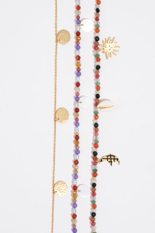 Multicolor stones double-layer necklace