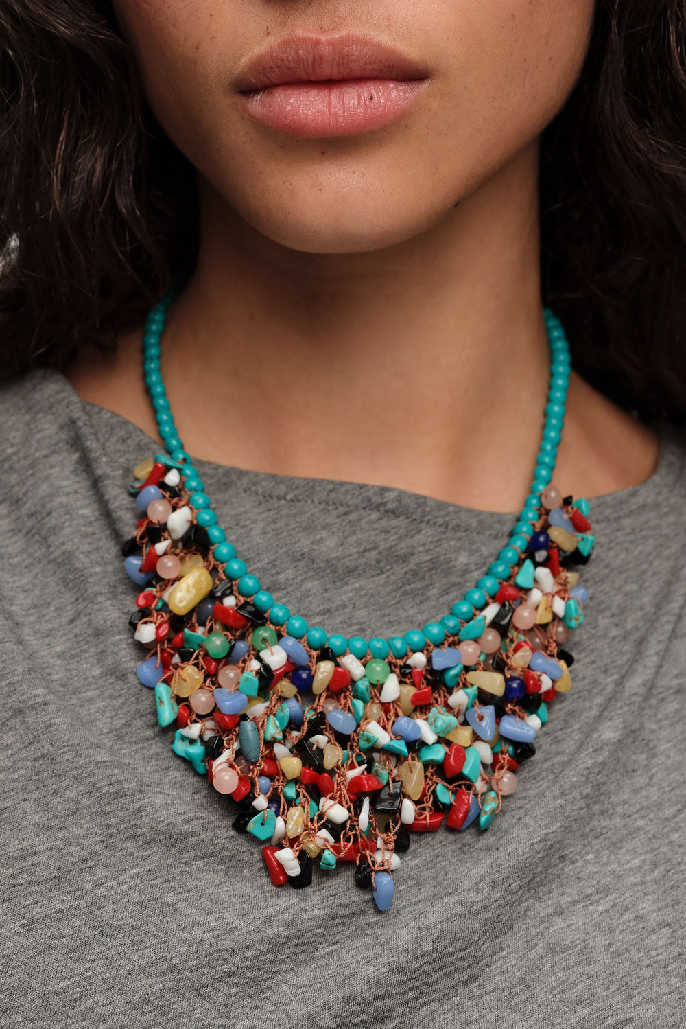 Turquoise stone and pearl necklace