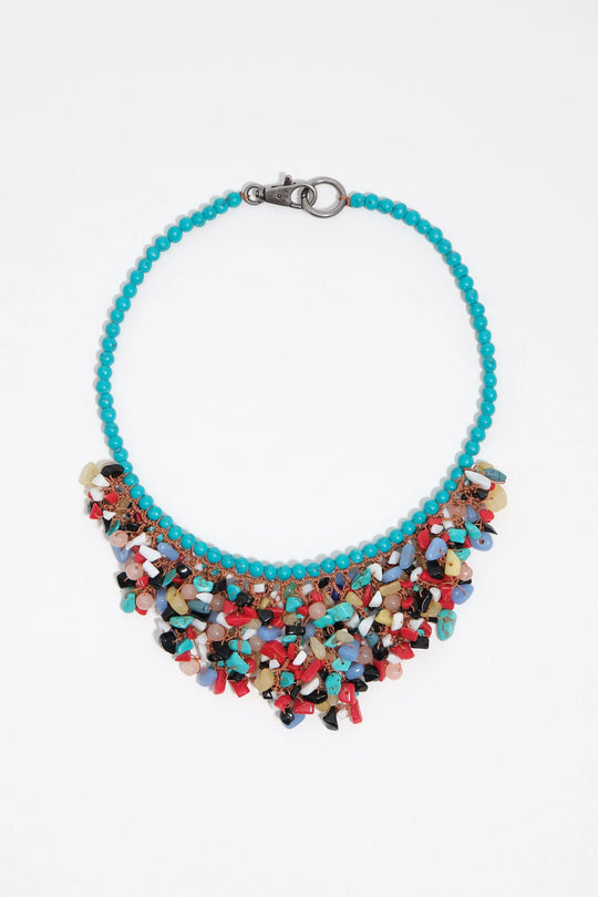 Turquoise stone and pearl necklace