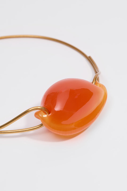 Orange resin seashell choker necklace