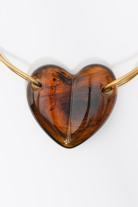 Amber resin heart choker necklace