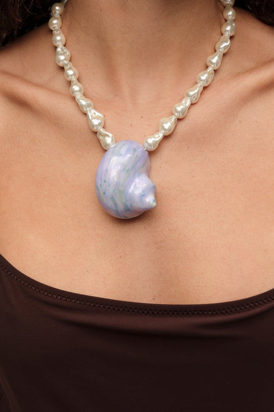 Pearl and enameled seashell necklace
