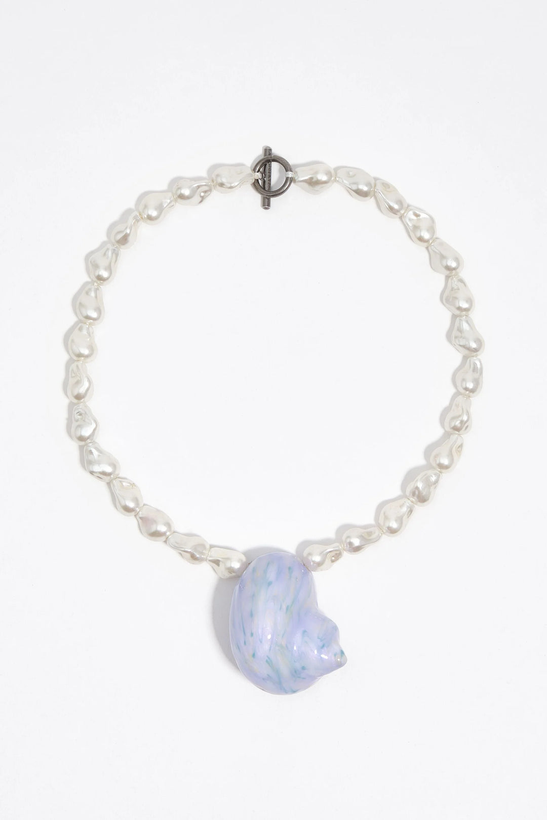 Pearl and enameled seashell necklace