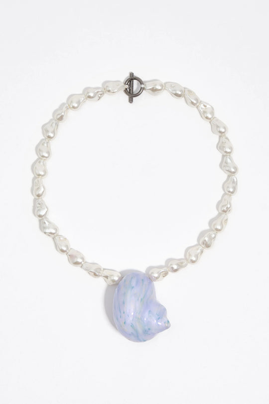 Pearl and enameled seashell necklace