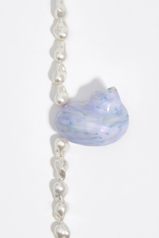 Pearl and enameled seashell necklace