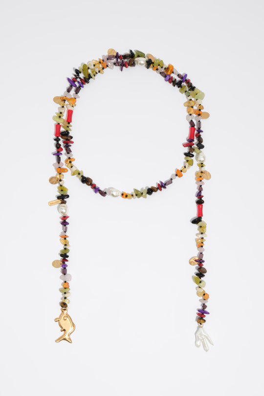 Multicolor stones and fish necklace
