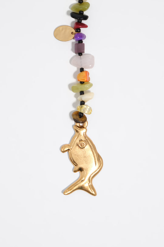 Multicolor stones and fish necklace