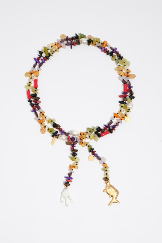Multicolor stones and fish necklace