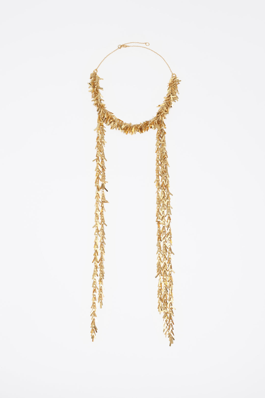 Aged gold metal chain necklace with fringe