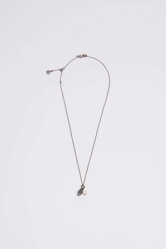 Aged silver necklace with seashell and pearl