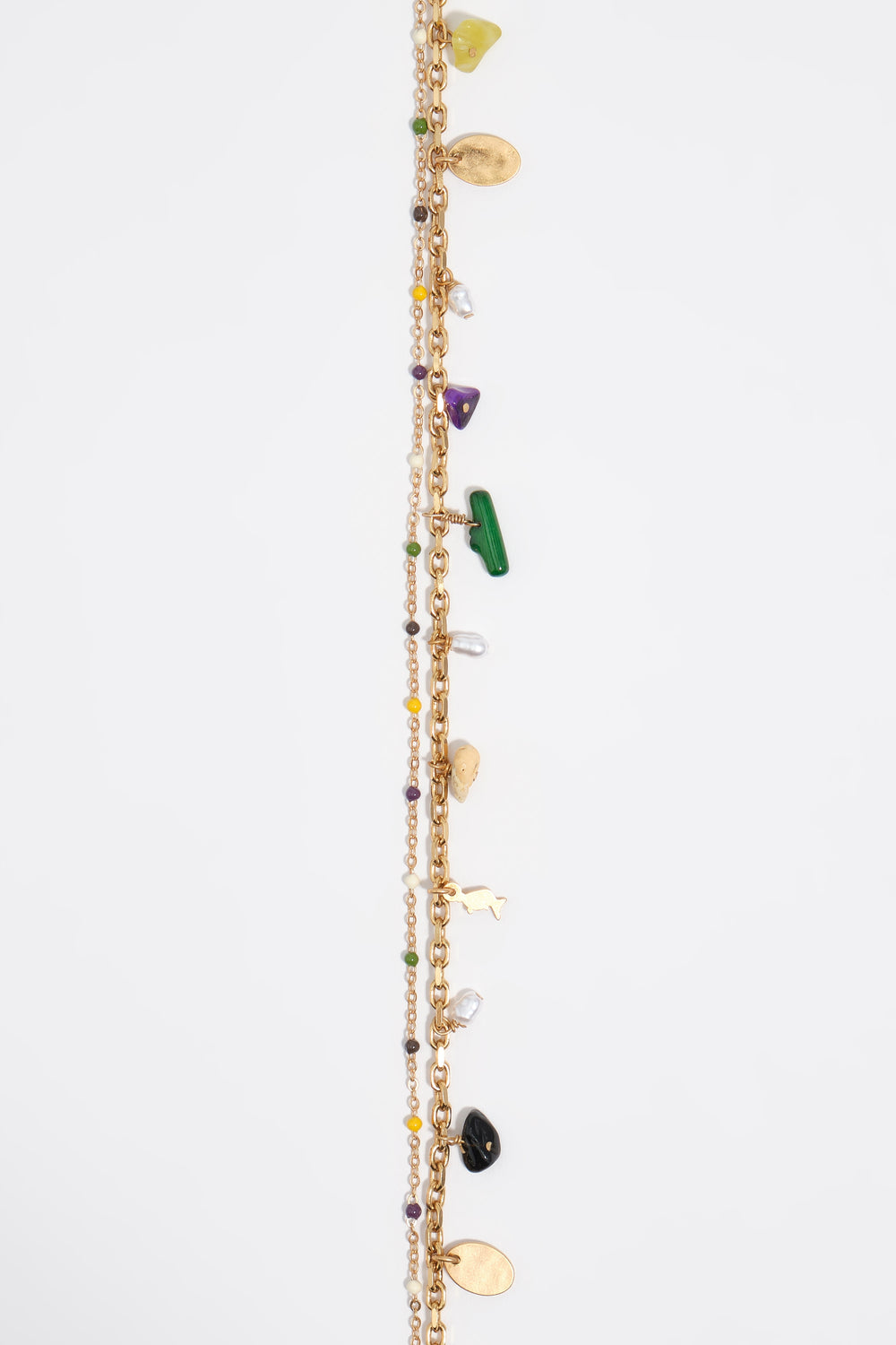 Multicolor stones double-layer chain necklace