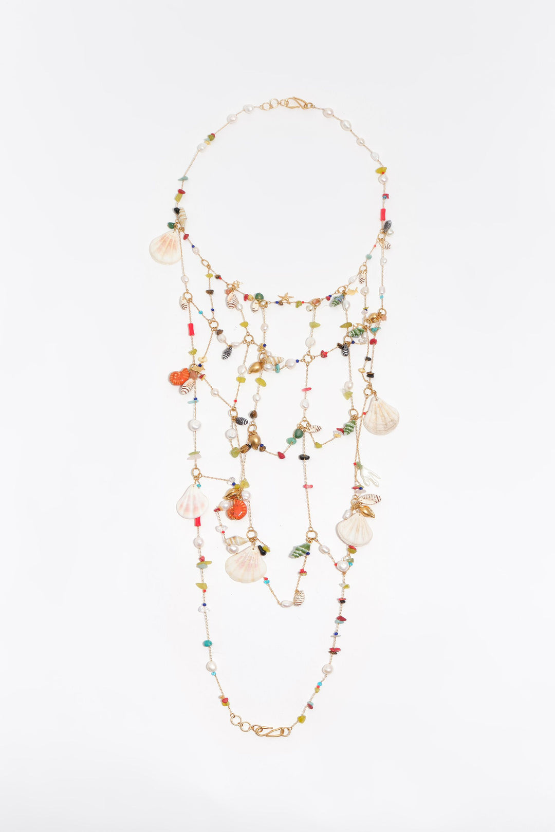 Pearls, conch shells and multicolor stones body chain