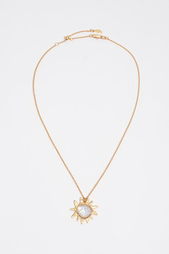 Brushed gold mother-of-pearl sun necklace