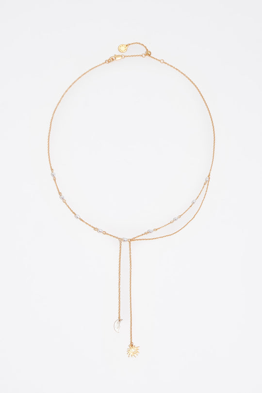 Sun and moon necklace with brushed gold chains
