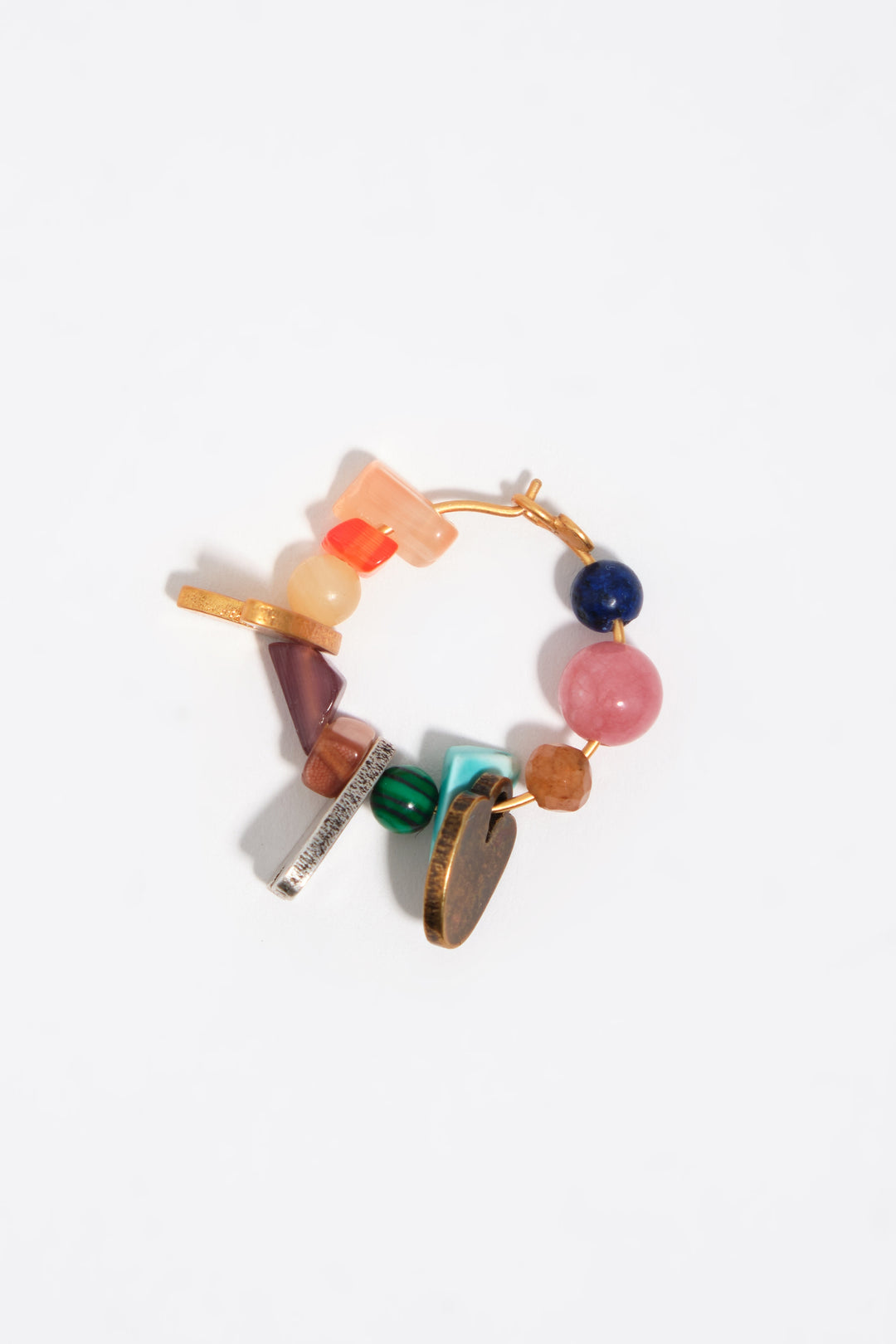 Metal silhouette and multicolor stone hoop earrings