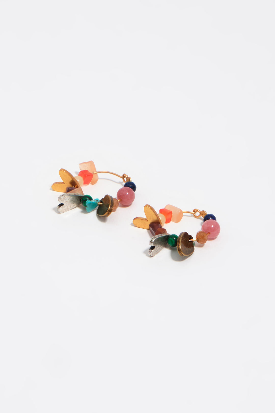 Metal silhouette and multicolor stone hoop earrings