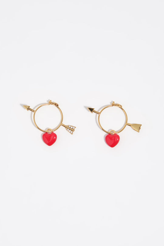 Red heart and arrow hoop earrings
