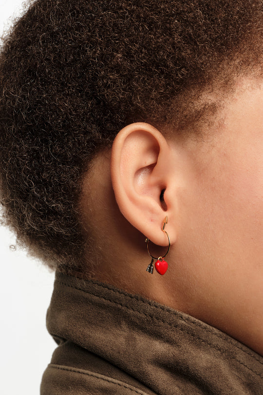 Red heart and arrow hoop earrings