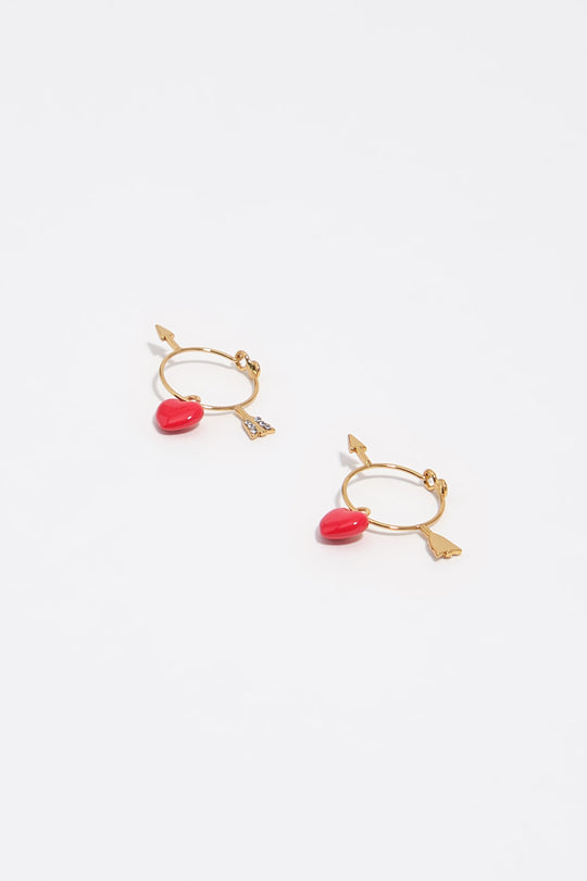 Red heart and arrow hoop earrings