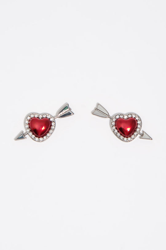 Red heart and arrow earrings