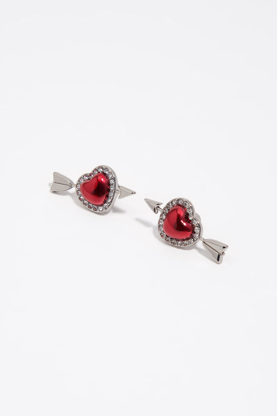 Red heart and arrow earrings