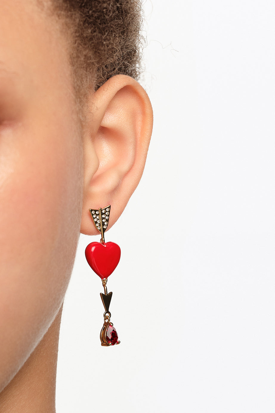 Gold heart and arrow earrings