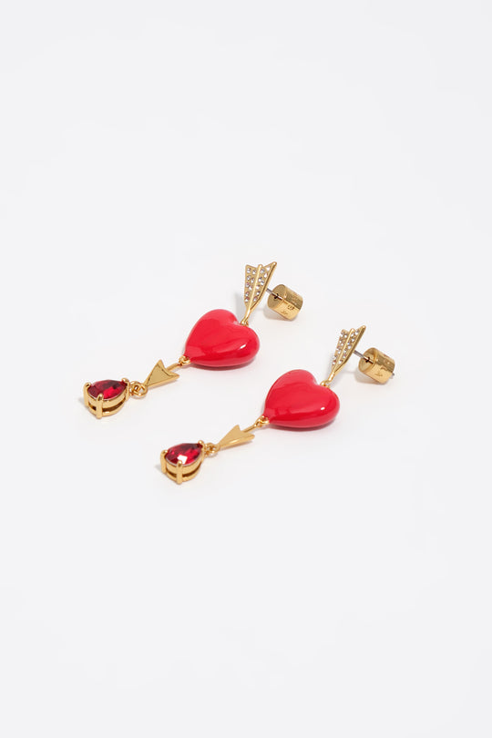 Gold heart and arrow earrings