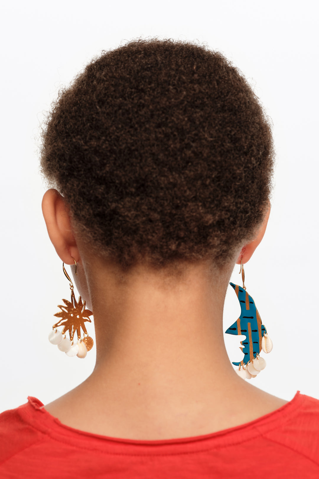 Brushed gold moon and sun earrings