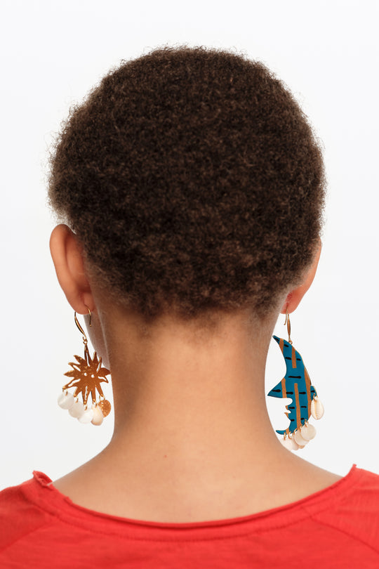 Brushed gold moon and sun earrings