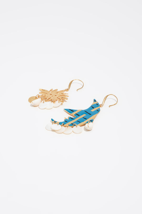 Brushed gold moon and sun earrings