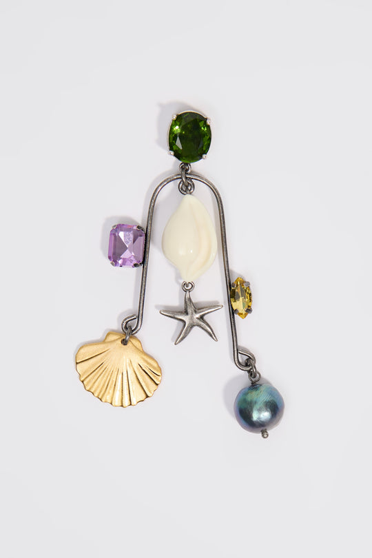 Aged silver seashell and crystals earrings