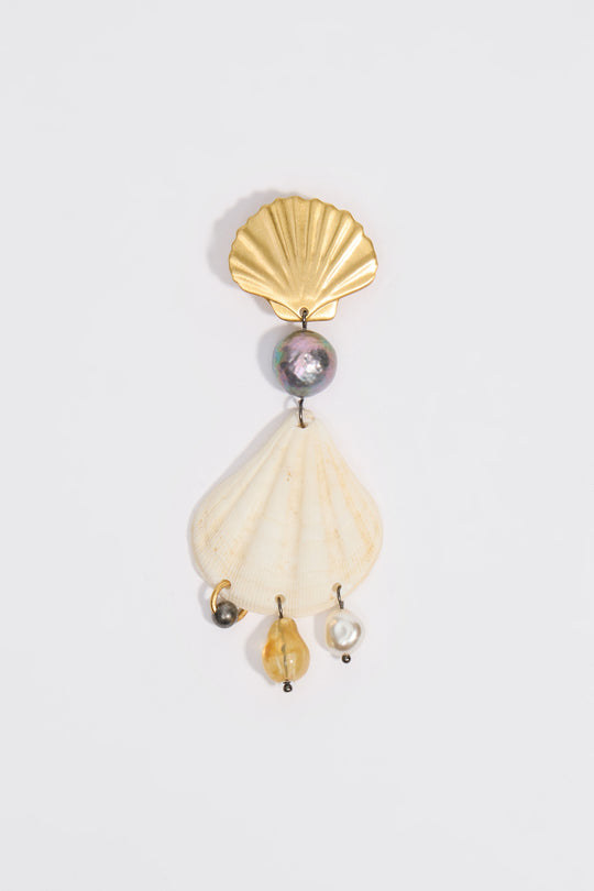 Aged gold metal and natural seashell earrings