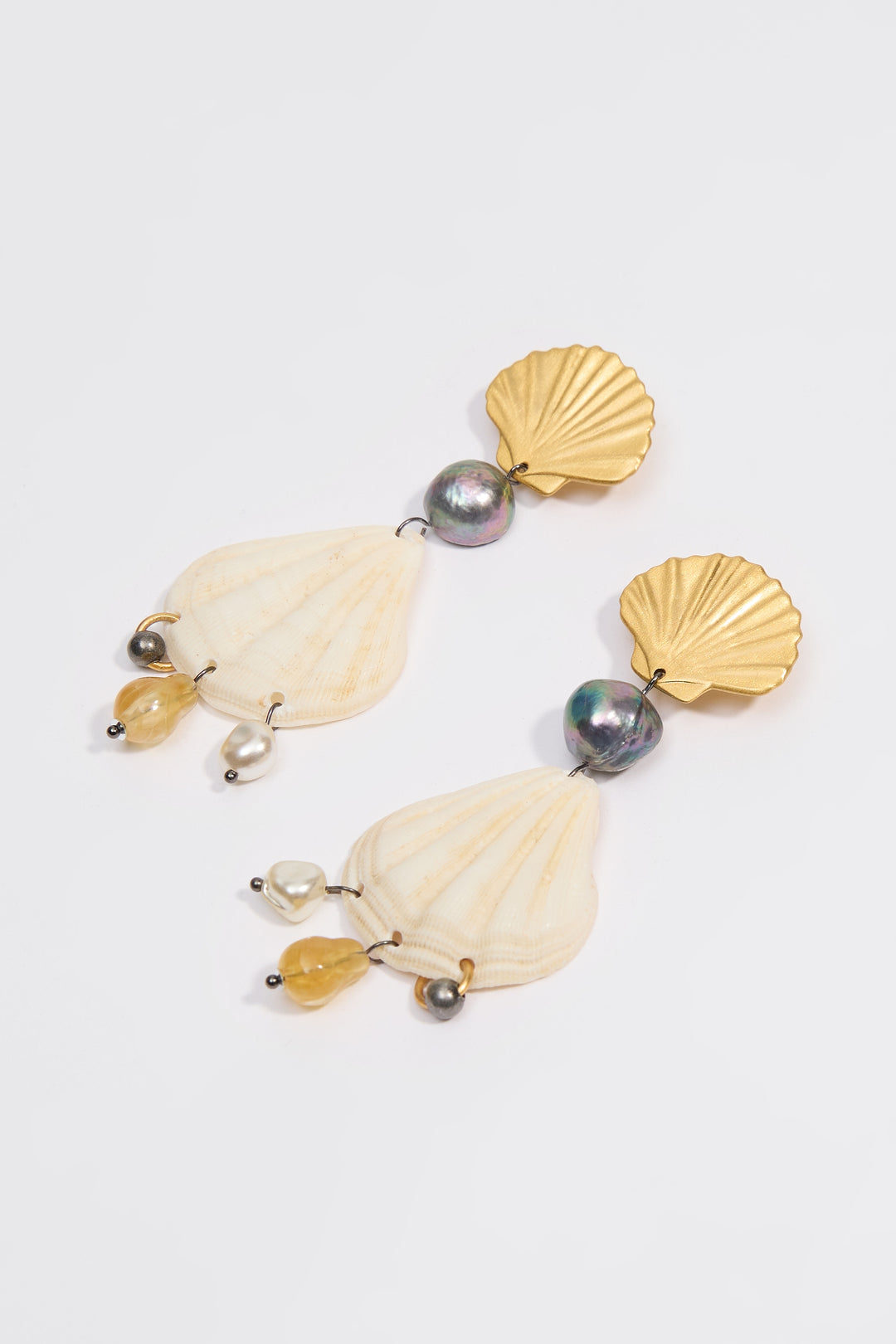 Aged gold metal and natural seashell earrings