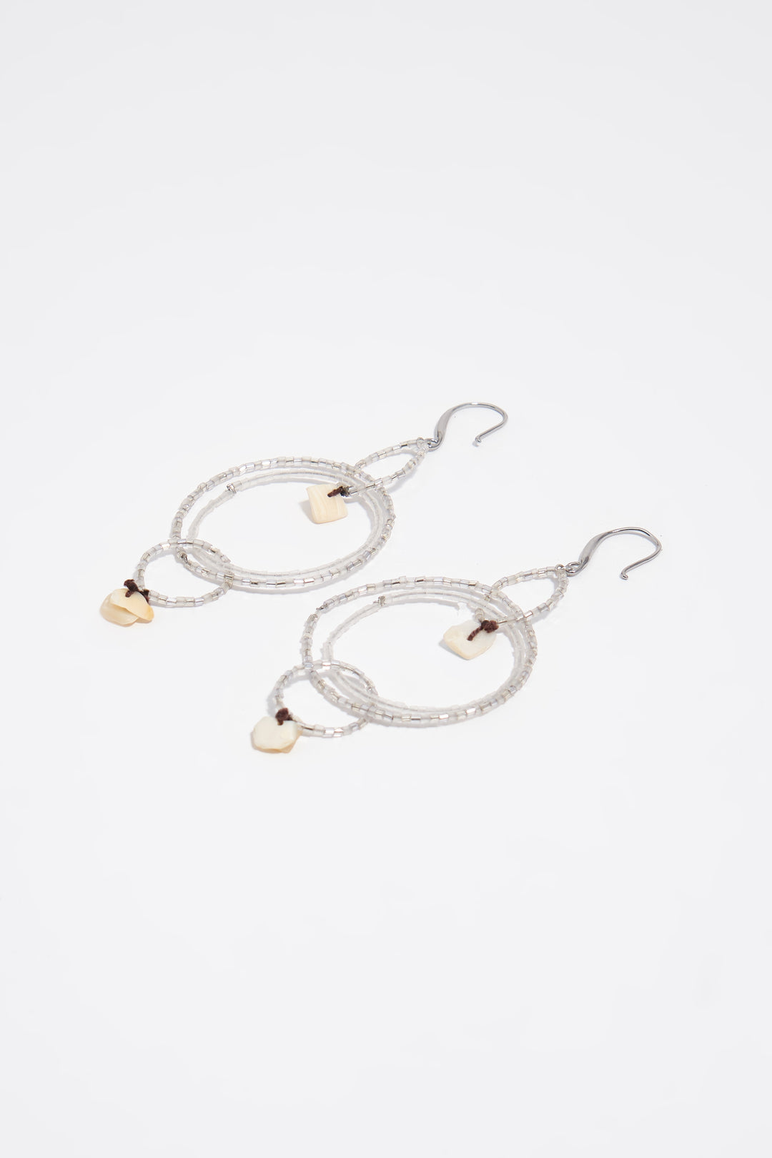 Silver beads and mother-of-pearl earrings