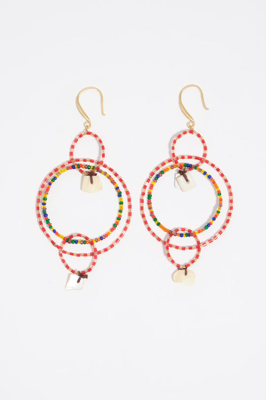 Multicolor beads and mother-of-pearl earrings