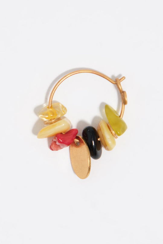Hoop earrings with stones and aged gold metal texture