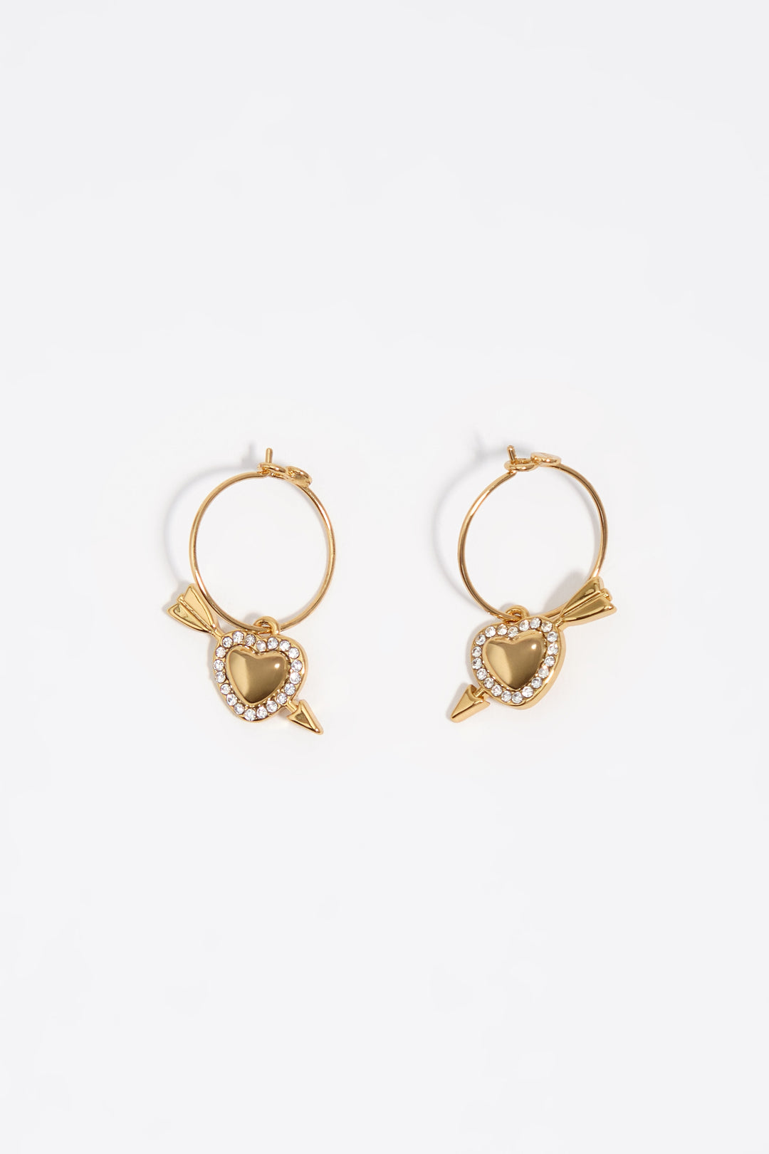 Gold heart and arrow hoop earrings