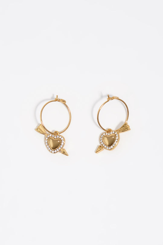 Gold heart and arrow hoop earrings