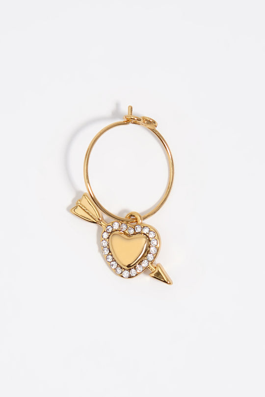 Gold heart and arrow hoop earrings