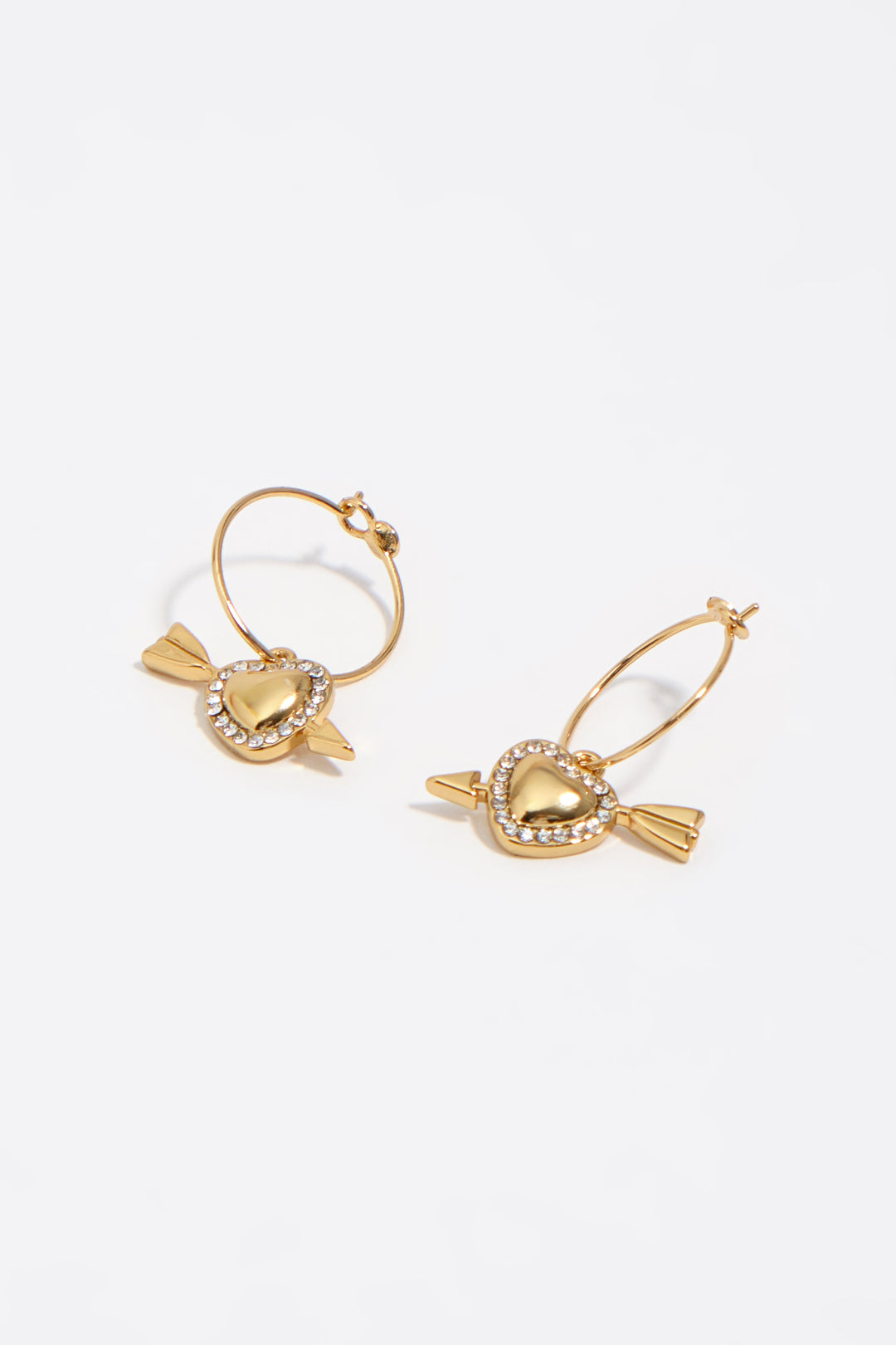 Gold heart and arrow hoop earrings