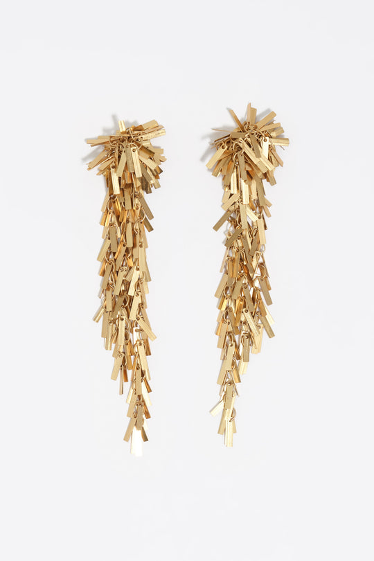 Aged gold metal chain earrings with fringe