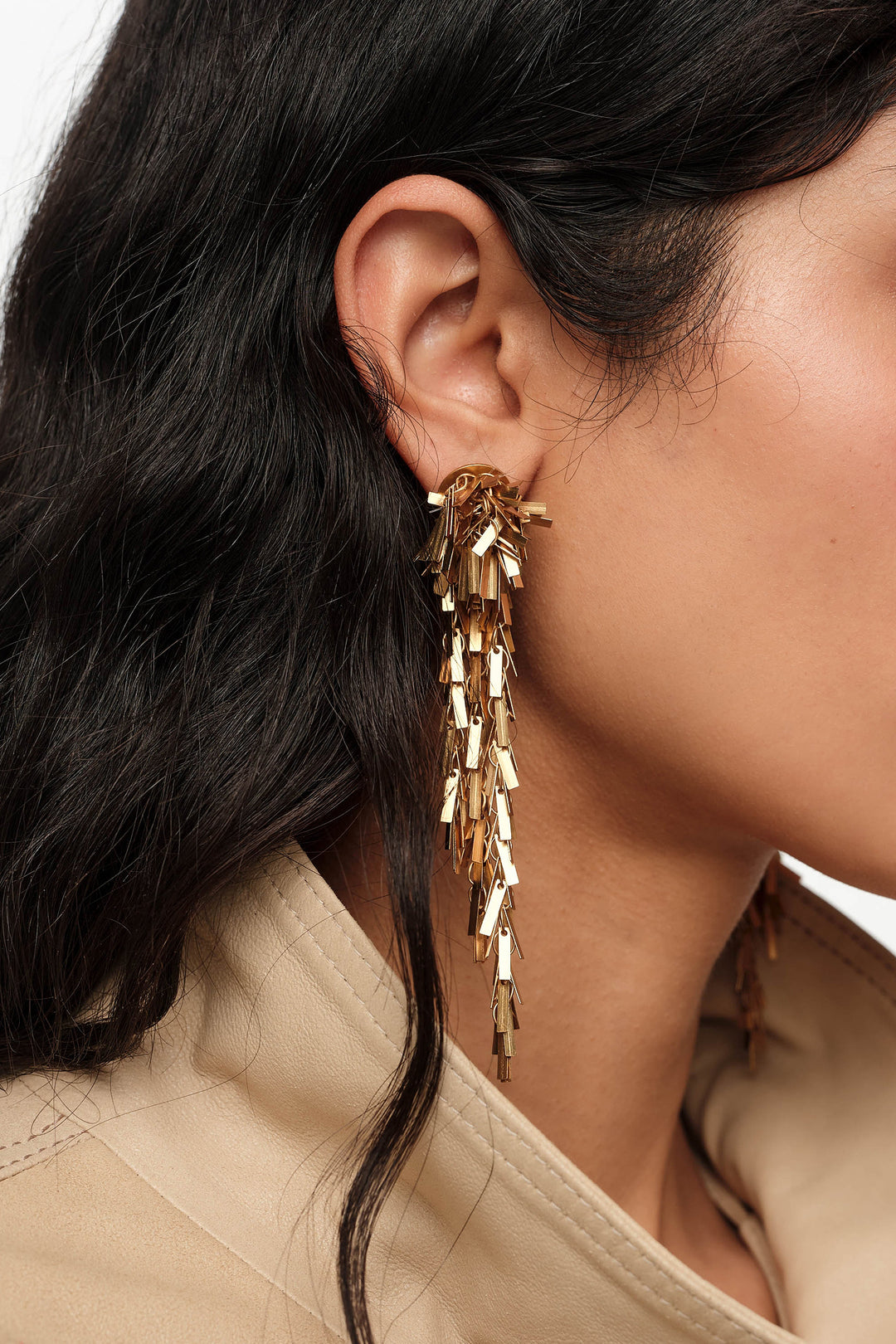 Aged gold metal chain earrings with fringe