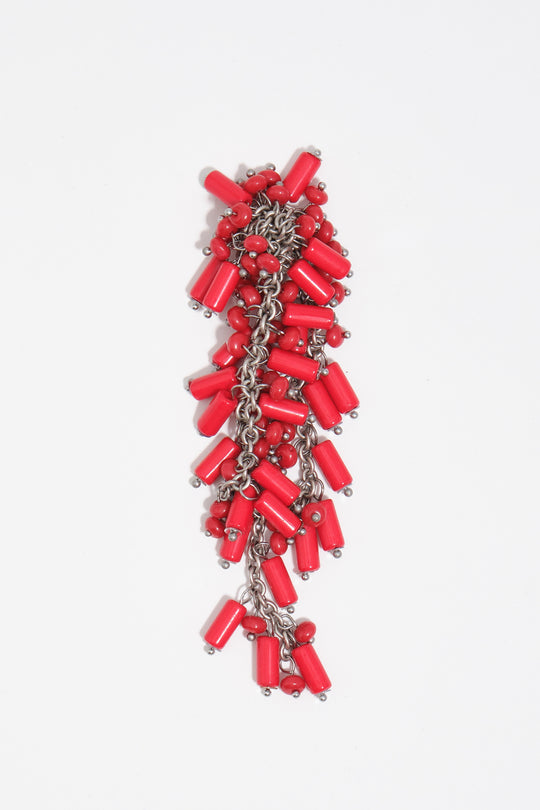 Chain earrings with coral beads