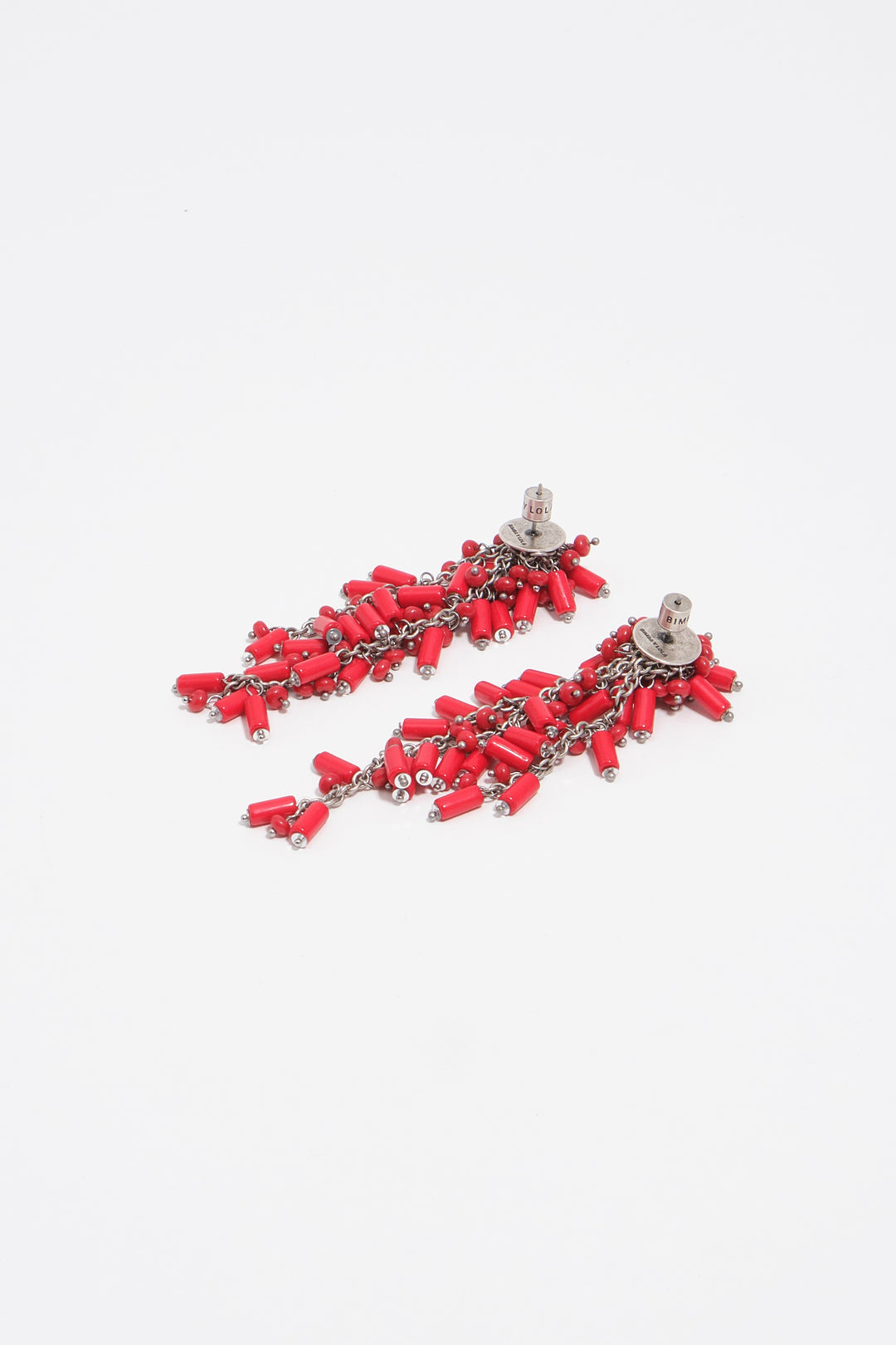 Chain earrings with coral beads